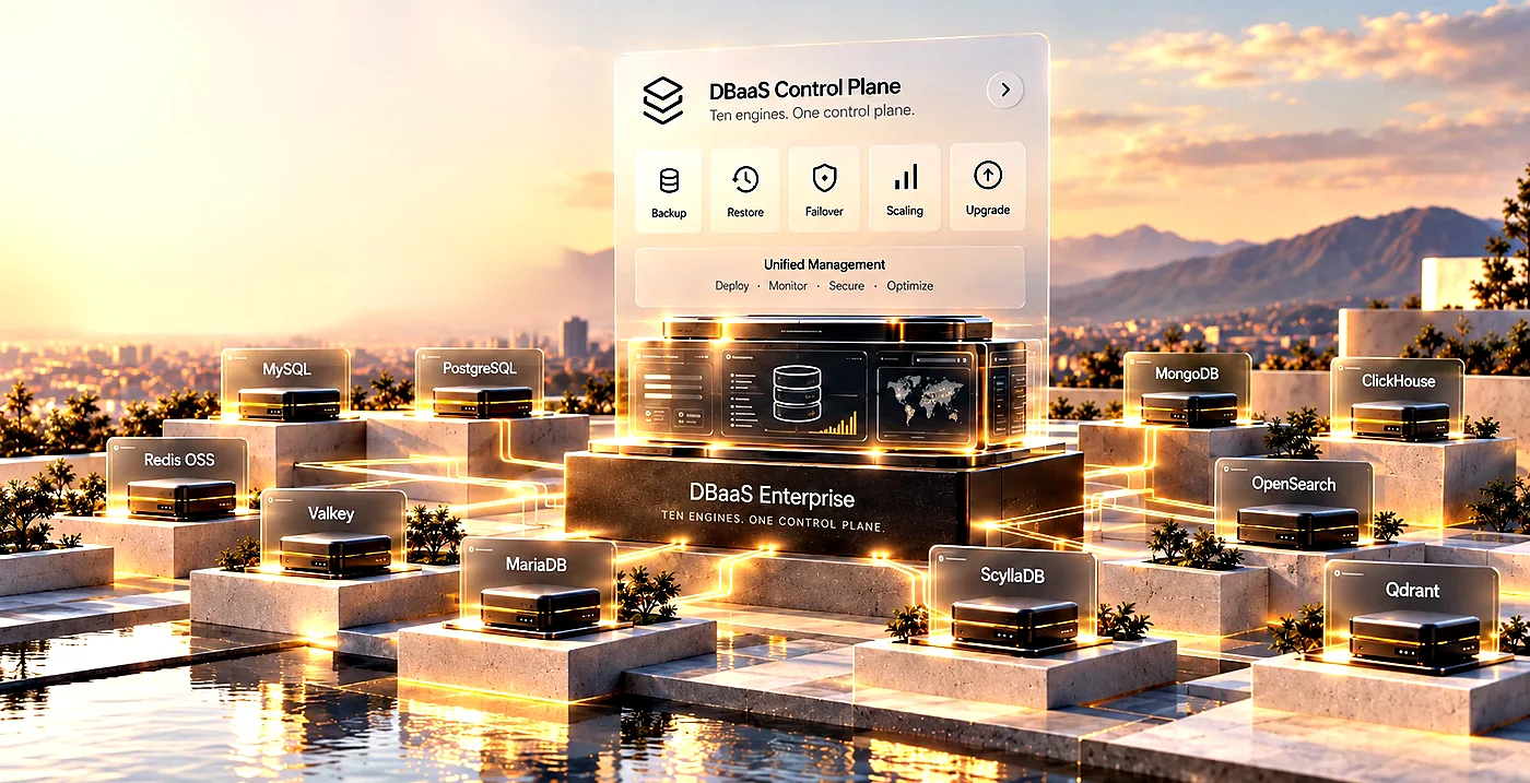 Control Plane ی DBaaS Enterprise و موتورهای پایگاه داده روی سکوهای جدا.
