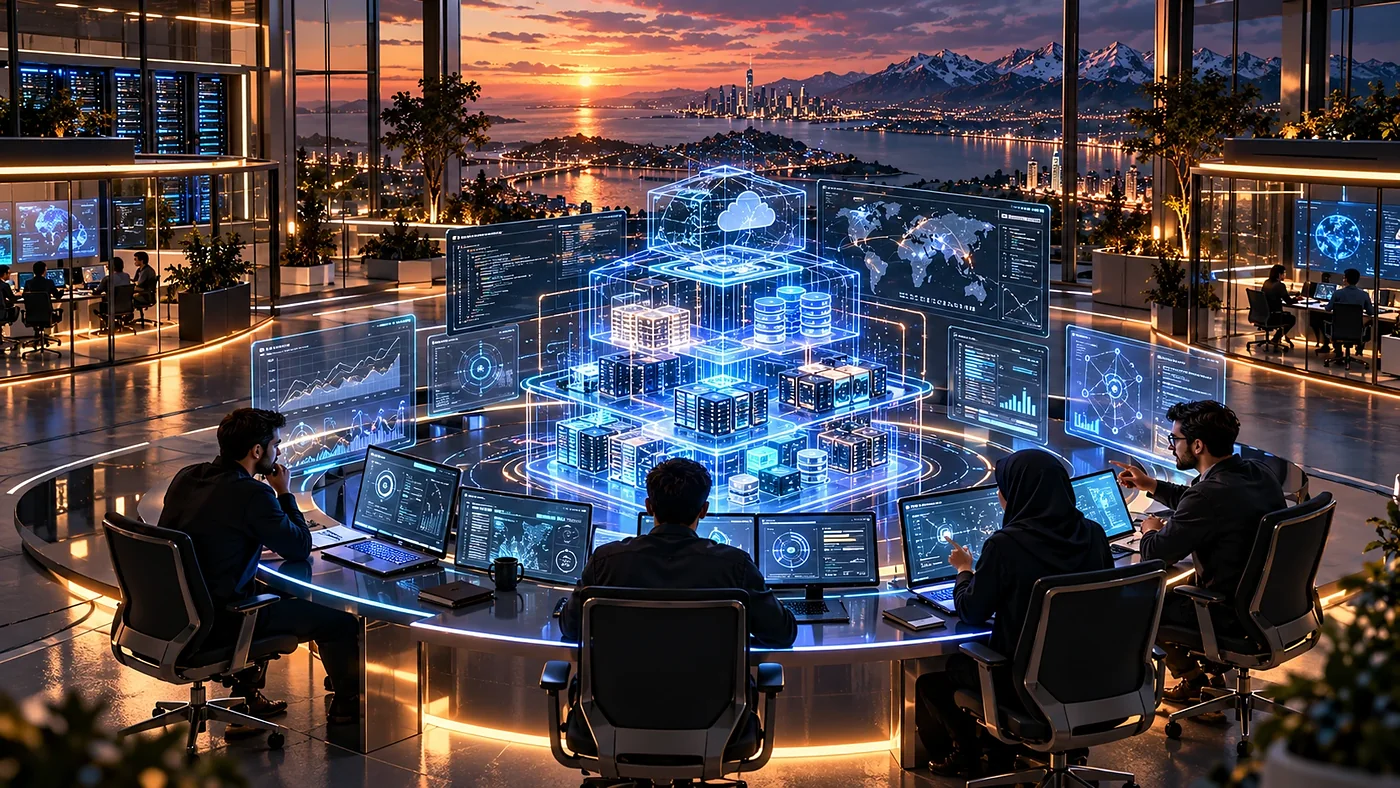 تیم مهندسی 4SO دور یک مدل زنده از زیرساخت؛ تصمیم با انسان است.